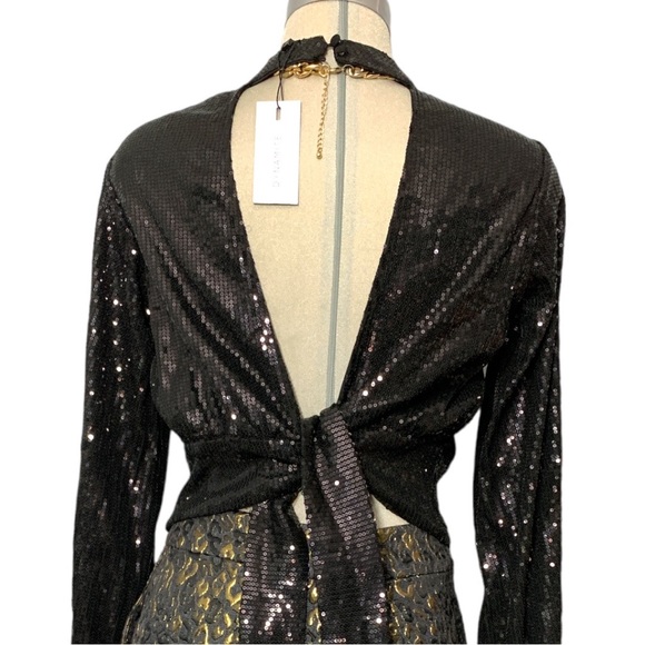*NEW* DYNAMITE Black Long Sleeves Open Back Sequins Luxury Top Size M - Picture 9 of 13